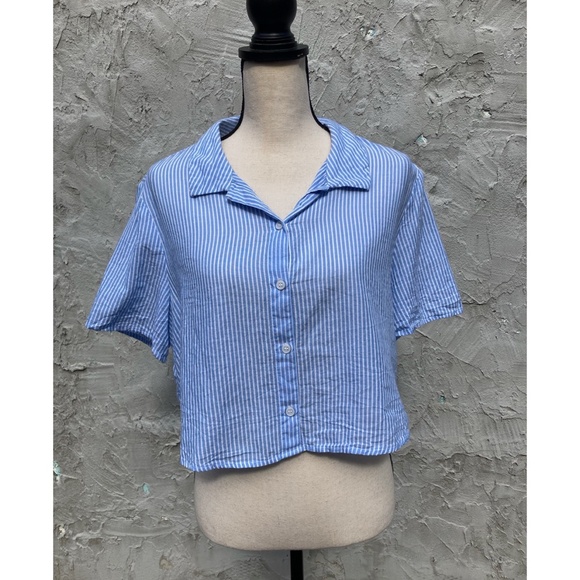 H&M Seersucker Crop Top | Cotton, Large, Divided, Summer, Light Weight, Coastal - Picture 8 of 9